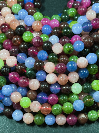 NATURAL Tourmaline Gemstone Bead 6mm 8mm 10mm Round Bead, Gorgeous Multicolor Tourmaline Gemstone Bead, Full Strand 15.5" Great Quality Bead