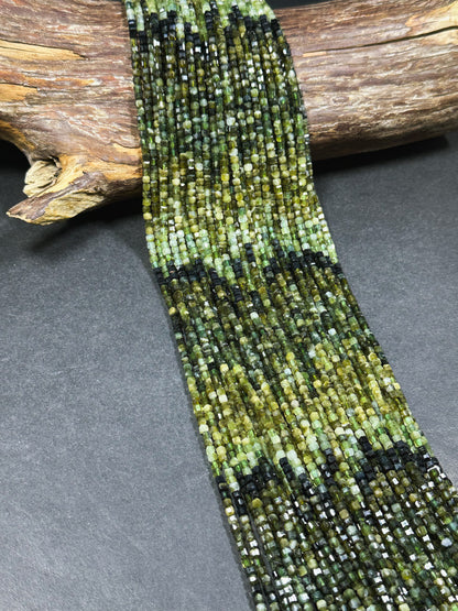 AAA Natural Green Tourmaline Gemstone Bead Faceted 3mm Cube Bead, Beautiful Natural Multi Green Tourmaline Beads Excellent Quality 15.5"