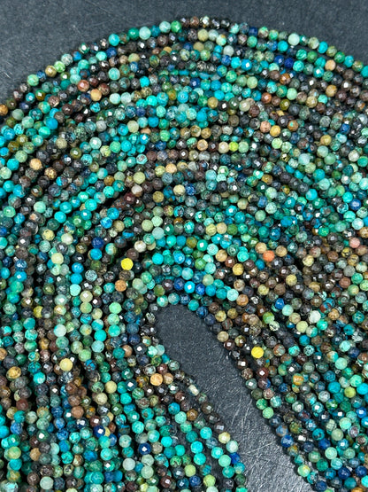 NATURAL Turquoise Gemstone Bead Faceted 2mm Round Beads, Gorgeous Blue Brown Color Turquoise Gemstone Beads Full Strand 15.5"