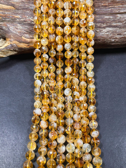 AAA Natural Citrine Gemstone Bead, Faceted 6mm 8mm 10mm Round Beads, Gorgeous Natural Golden Orange Yellow Citrine, Excellent Quality 15.5"