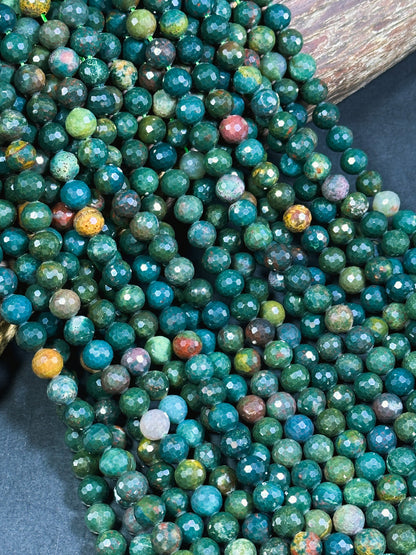 NATURAL Bloodstone Gemstone Bead Faceted 6mm 8mm 10mm 12mm Round Bead, Beautiful Natural Green Color Bloodstone Gemstone Bead 15.5"