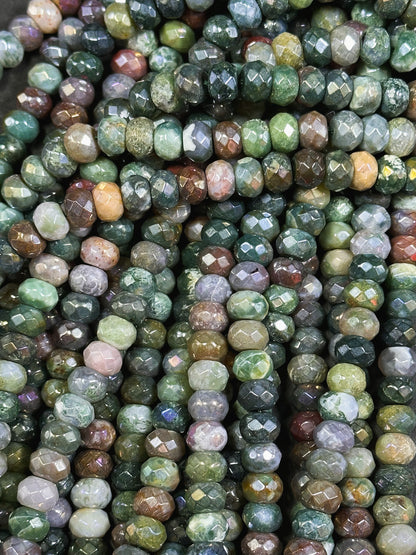 Mystic Indian Agate Gemstone Faceted Rondelle 5x8mm Gorgeous Green and Purple Color Handmade Bead Full Strand 15.5"