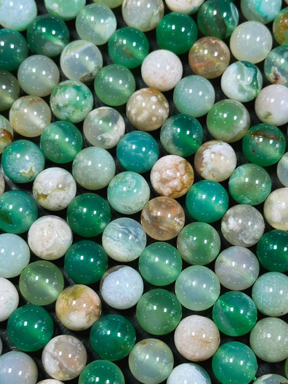 AAA Natural Green Blossom Flower Agate 6mm 8mm 10mm Round Beads, Beautiful Green Beige Color Flower Agate Beads, Excellent Quality Full Strand 15.5"