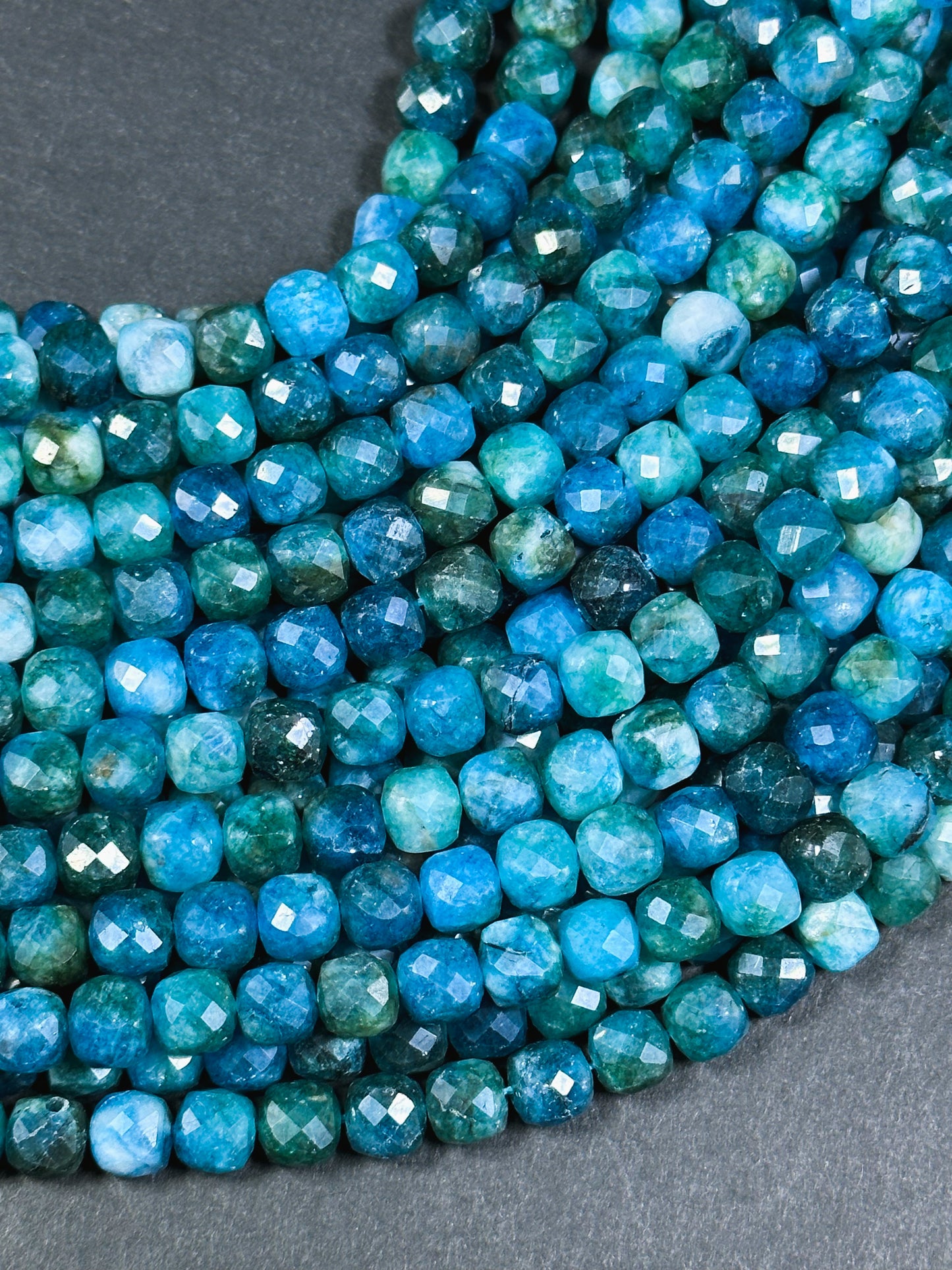 AAA Natural Apatite Gemstone Bead Faceted 7mm 9mm Round Edge Cube Shape Bead, Beautiful Natural Blue Color Apatite Full Strand 15.5"