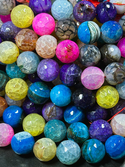 Natural Dragon Vein Agate Gemstone Bead Faceted 14mm Round Bead, Gorgeous Multicolor Dragon Vein Agate Bead, Great Quality Full Strand 15.5"