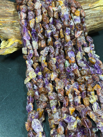 Natural Raw Super 7 Gemstone Bead Freeform Nugget Shape Bead, Beautiful Natural Purple Color Raw Super 7 Gemstone Bead, Full Strand 15.5"