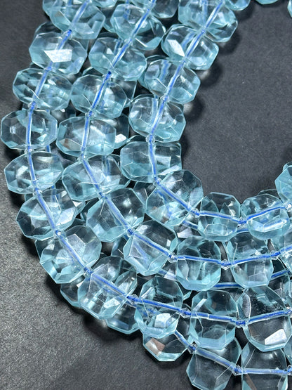 Natural Aquamarine Gemstone Bead Faceted 22x16mm Rectangle Shape Bead, Beautiful Natural Clear Aqua Blue Color Aquamarine Beads 15.5" Strand