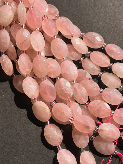 Natural Rose Quartz Gemstone Bead Faceted 18x13mm Oval Shape Bead, Beautiful Natural Rose Pink Color Rose Quartz Gemstone Beads 15.5" Strand