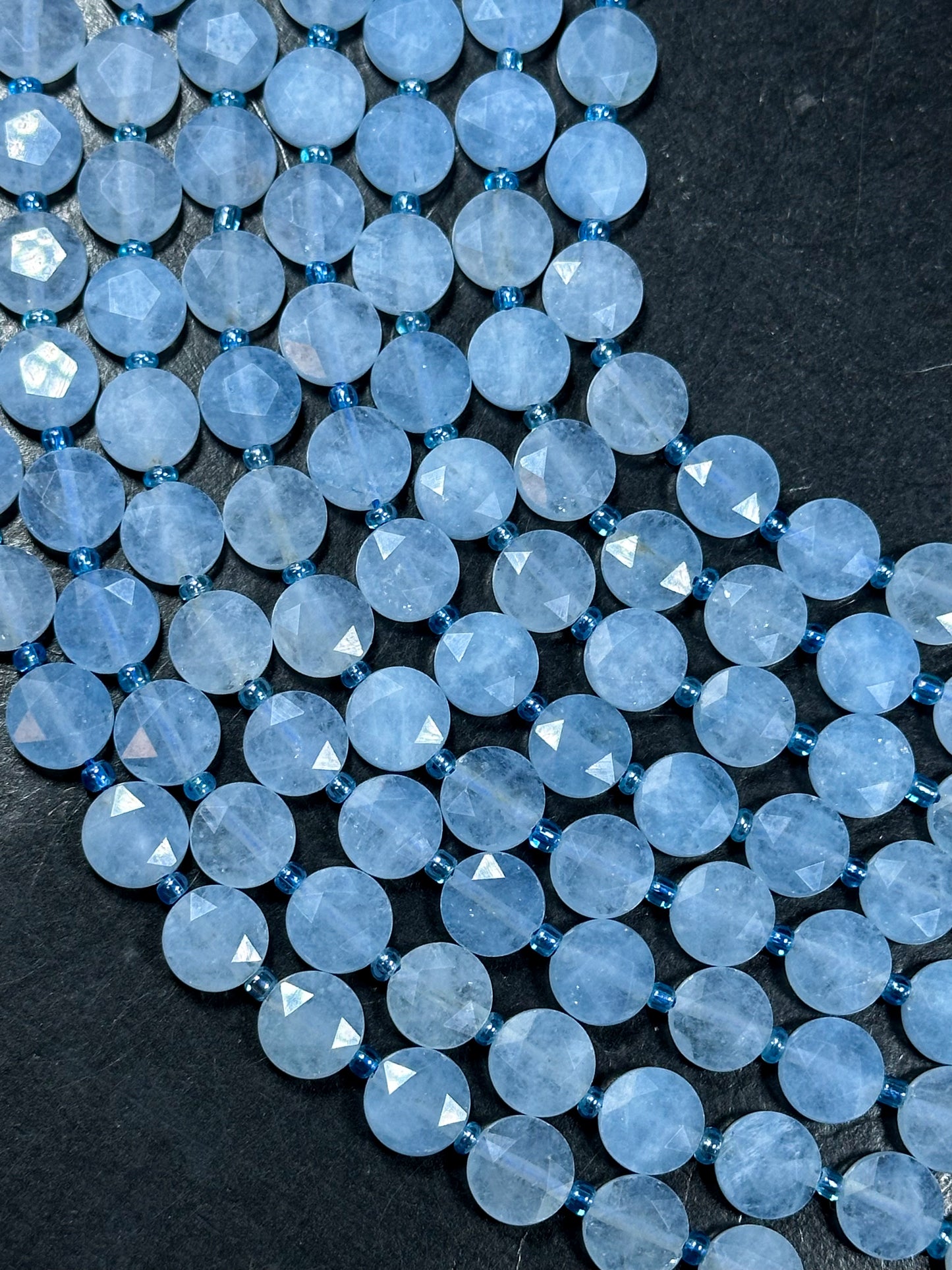 Natural Aquamarine Gemstone Bead Faceted 10mm Coin Shape Bead, Beautiful Natural Blue Color Aquamarine Beads, Great Quality 15.5" Strand