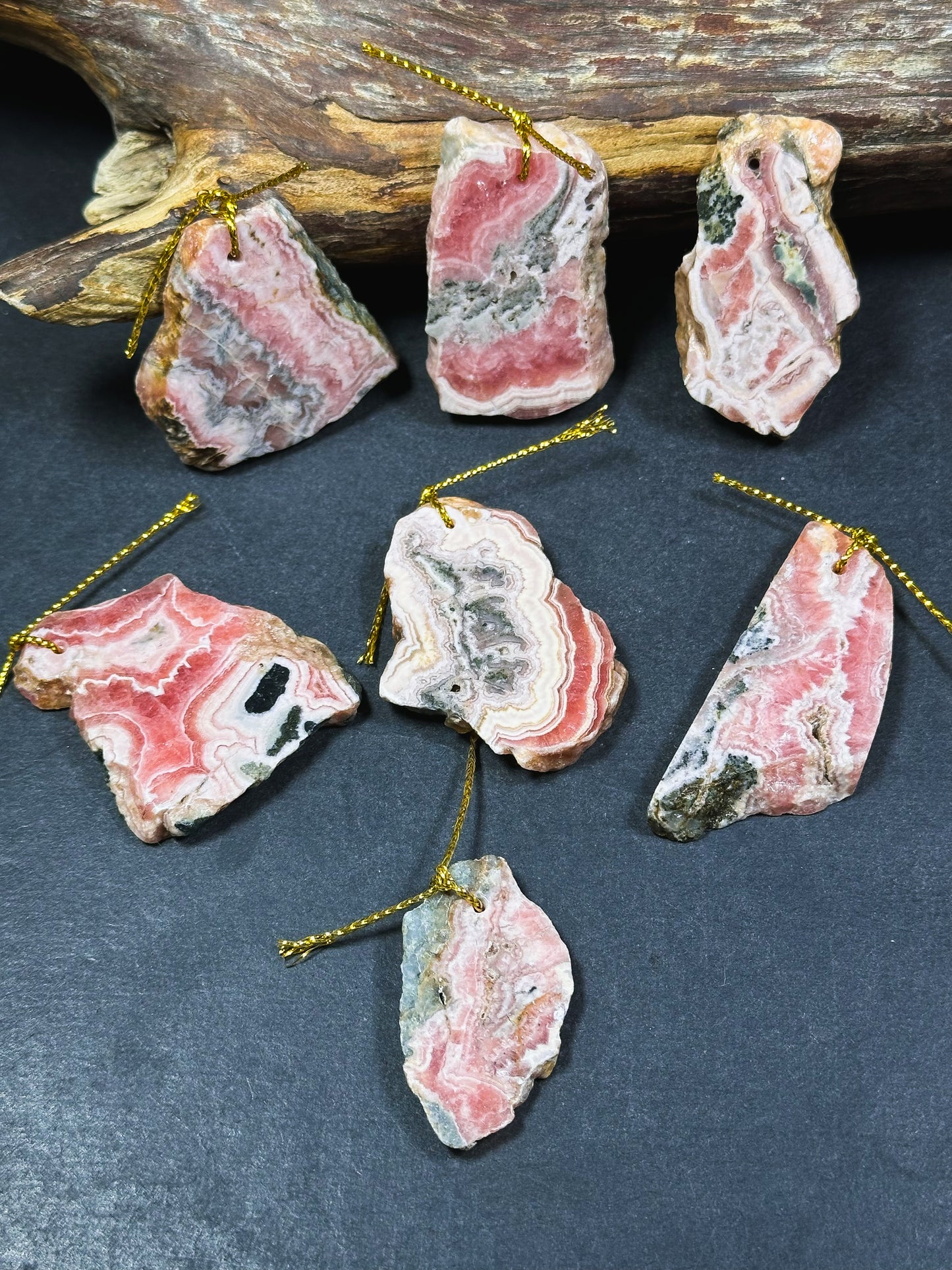 Natural Raw Rhodochrosite Slice Pendant, Freeform Shape Rough Polished Raw Rhodochrosite Pendant Beautiful Natural Pink Rhodochrosite Slices