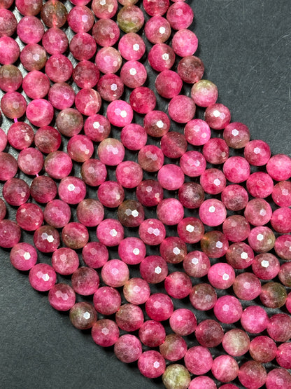 Natural Watermelon Tourmaline Quartz Gemstone Bead Faceted 6mm 8mm 10mm Round Beads, Beautiful Green Red-Pink Color Beads, Great Quality Full Strand 15.5"