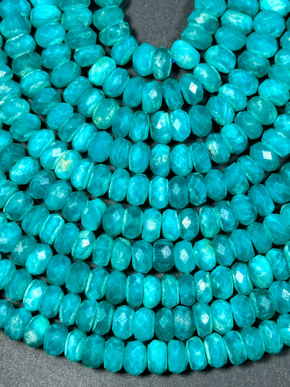 AA+ NATURAL Amazonite Gemstone Bead Faceted 6x4mm 8x5mm Rondelle Shape, Gorgeous Green Blue Color Amazonite Gemstone Bead Full Strand 15.5"