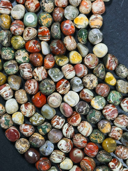 Natural Polychrome Jasper Gemstone Bead 10-12mm Nugget Shape, Beautiful Red Beige Brown Gray Color Polychrome Jasper Bead, Full Strand 15.5"