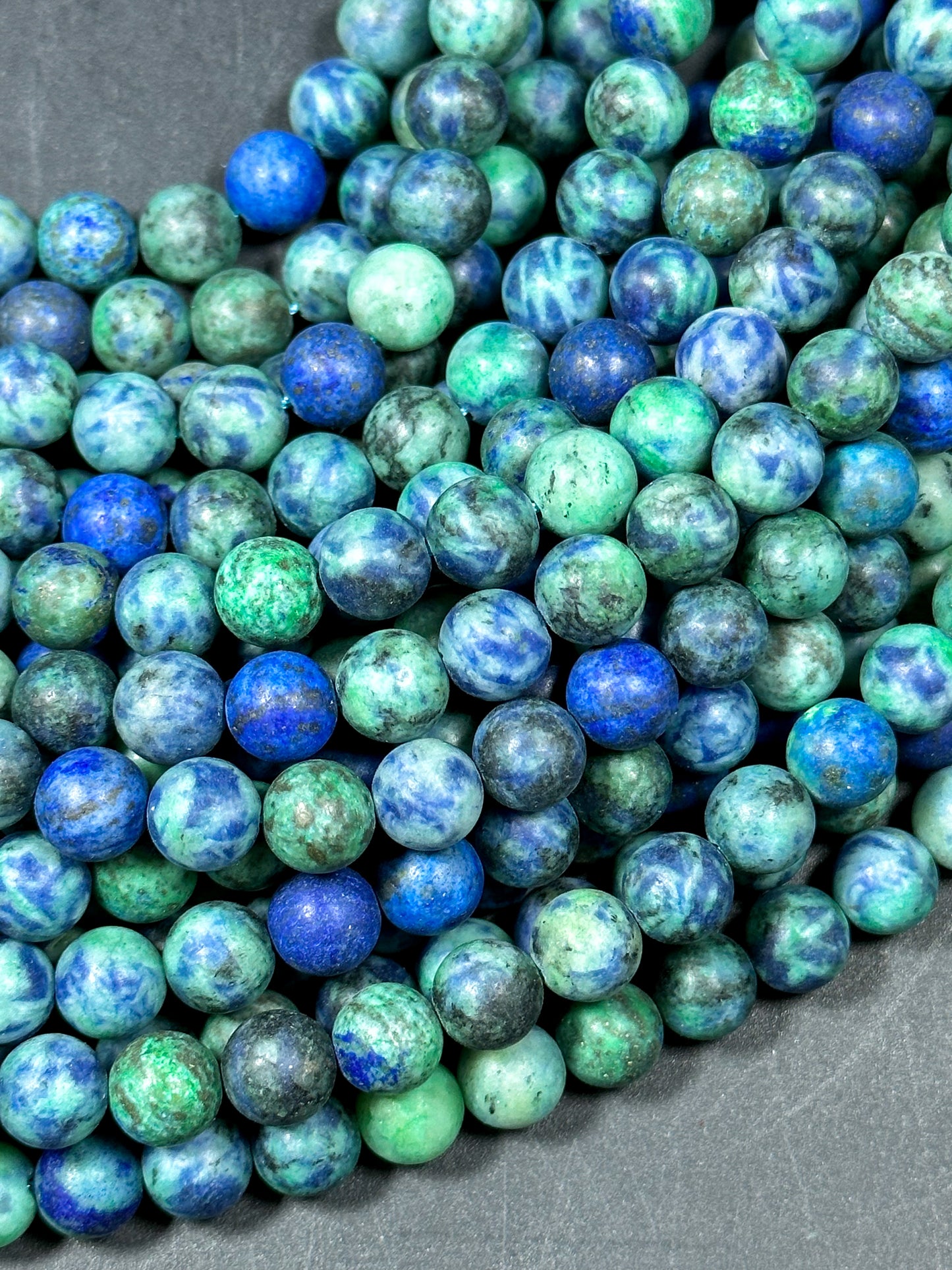 Natural Matte Azurite Gemstone Bead 4mm 6mm 8mm 10mm 12mm Round Beads, Gorgeous Green Blue Color Azurite Gemstone Beads, Full Strand 15.5"