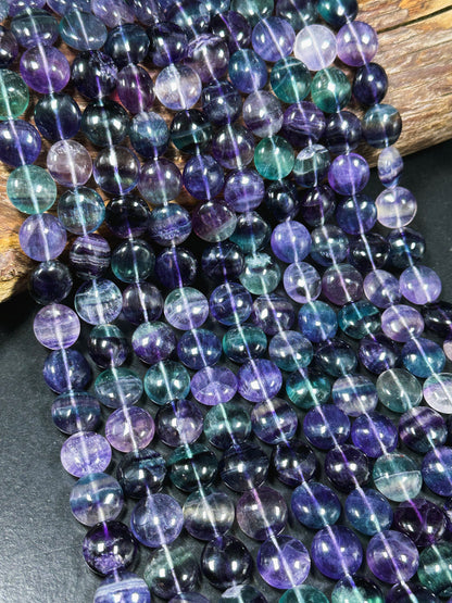 AAA Natural Fluorite Gemstone Bead 14mm Coin Shape, Beautiful Natural Purple Green Color Fluorite Gemstone Bead, Excellent Quality 15.5"