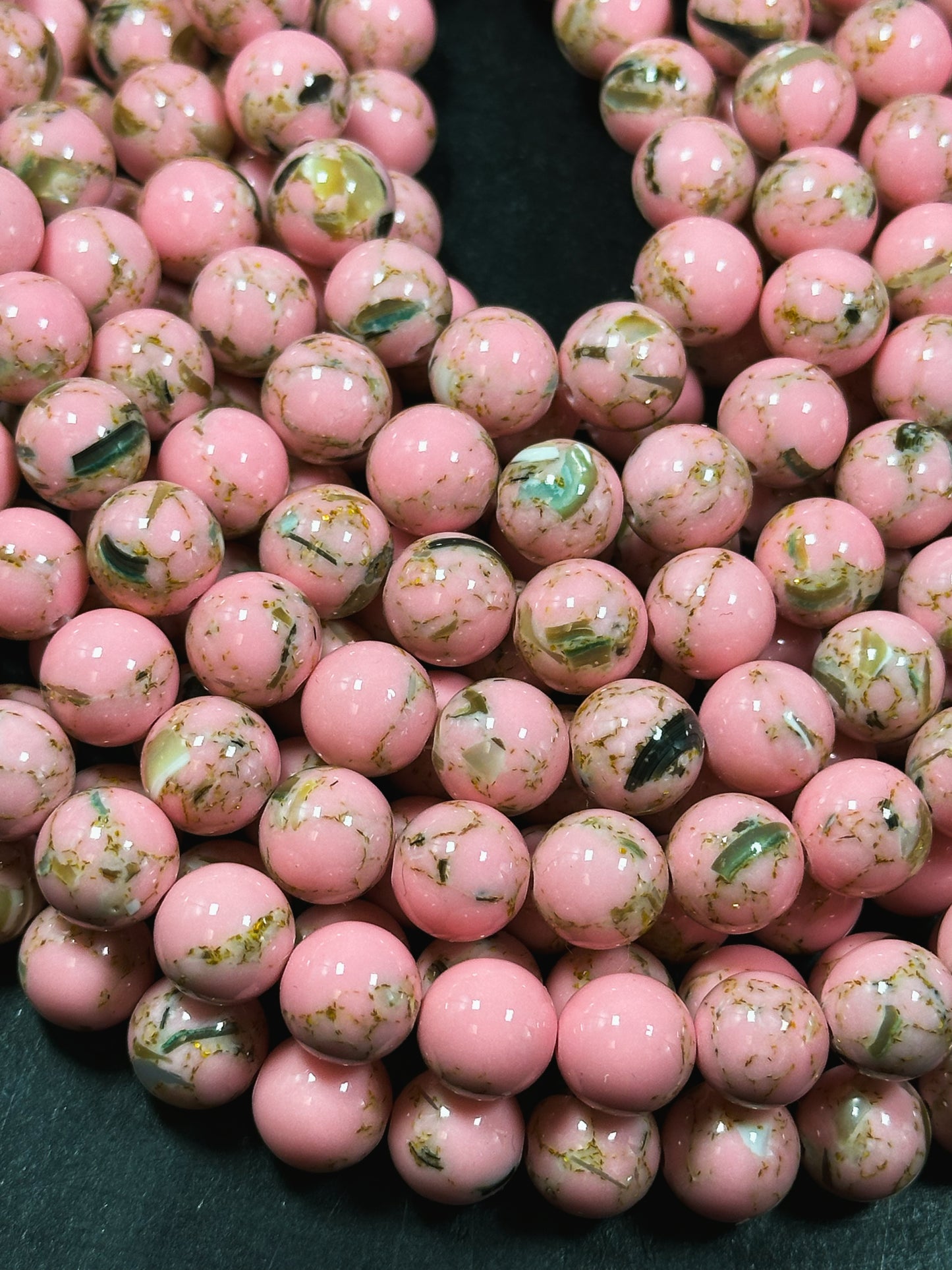 Beautiful Howlite Abalone Shell Bead 6mm 8mm 10mm Round Bead, Gorgeous Pink Color Howlite Natural Abalone Shell Bead Full Strand 15.5"