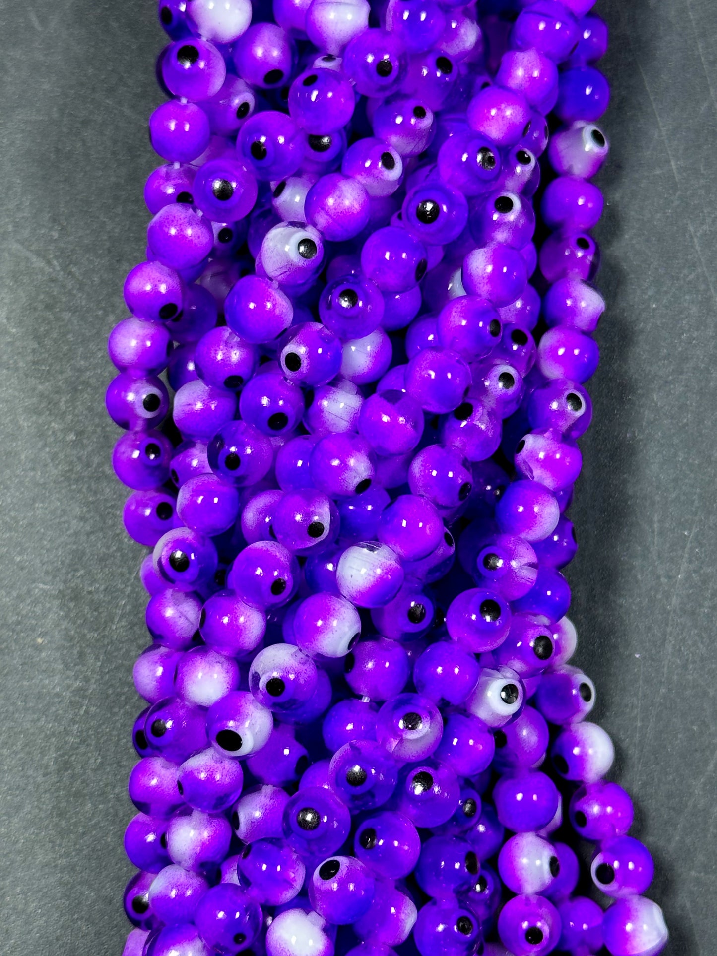 Beautiful Purple Evil Eye Glass Beads 6mm Round Beads, Beautiful Purple Clear Color Evil Eye Amulet Glass Beads, Full Strand Glass Beads