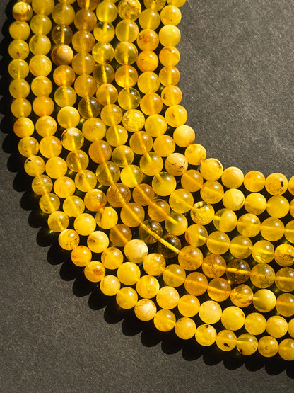 Natural Amber Baltic Gold Gemstone Bead 7-8mm Round Beads, Beautiful Natural Golden Yellow Color Baltic Gold Amber Gemstone Beads Full Strand 15.5"