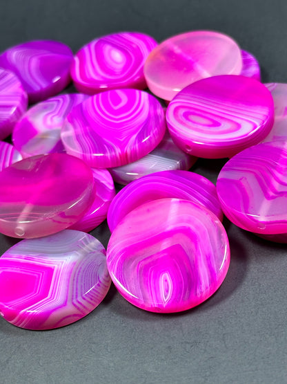 NATURAL Botswana Agate Gemstone Bead 25mm 30mm Coin Shape Beads, Gorgeous Pink Color Botswana Agate Gemstone Beads, LOOSE Gemstone Beads