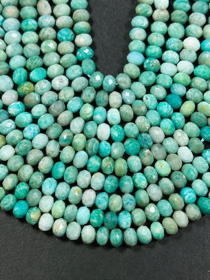 Natural Russian Amazonite Gemstone Bead Faceted 6x4mm Rondelle Shape, Beautiful Natural Green Blue Color Russian Amazonite Bead 15.5" Strand