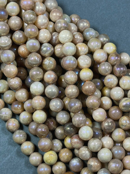 Mystic Natural Sunstone Gemstone Bead 4mm 6mm 8mm 10mm 12mm Round Beads, Beautiful Natural Peach Brown Color Sunstone Bead Full Strand 15.5"