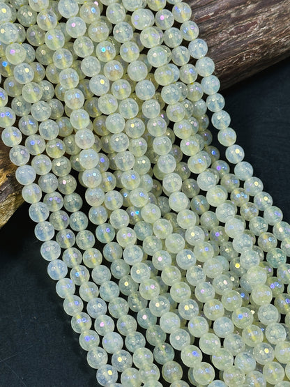 Beautiful Mystic Quartz Gemstone Bead Faceted 6mm 8mm Round Bead, Beautiful Light Yellow Clear Color Quartz Gemstone Bead Full Strand 15.5"