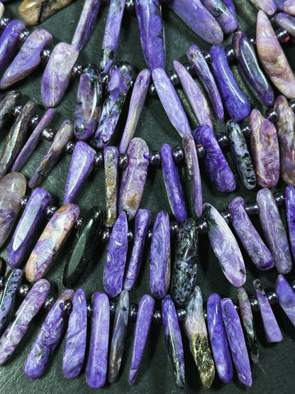 Natural Charoite Gemstone Bead Graduated Stick Shape, Beautiful Natural Purple Black Color Charoite Beads, Great Quality Full Strand 15.5"