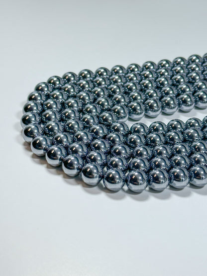 NATURAL Gunmetal Hematite Gemstone Bead, 4mm 6mm 8mm 10mm Round Beads, Gorgeous Gunmetal Dark Gray Color Loose Beads Full Strand 15.5"