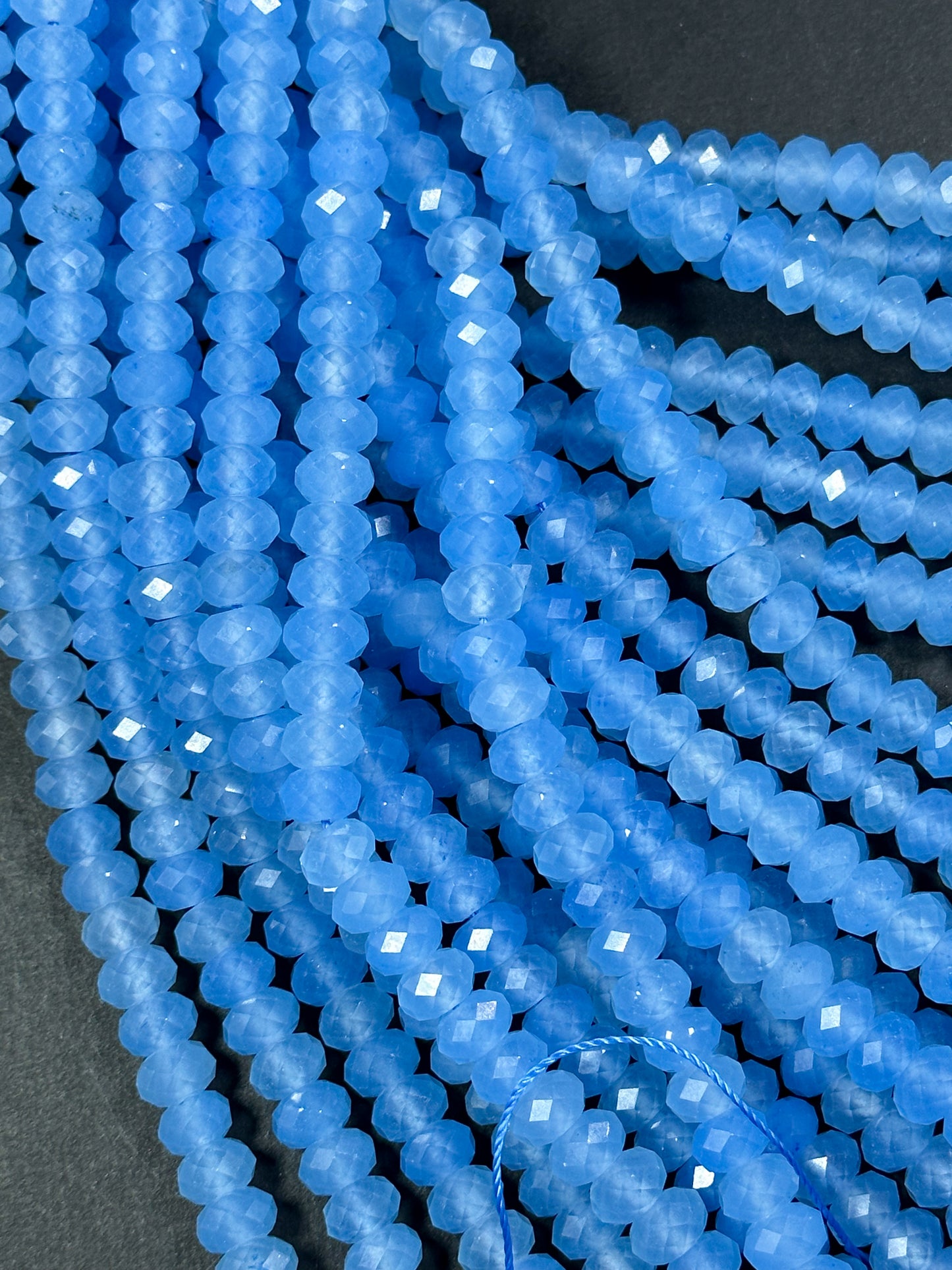 Natural Blue Jade Gemstone Bead Faceted 8x5mm Rondelle Shape, Gorgeous Sky Blue Color Jade Gemstone Bead, Great Quality Full Strand 15.5"