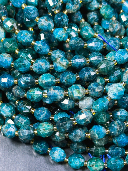 AAA Natural Apatite Gemstone Bead Faceted 10mm Diamond Cut Bead, Beautiful Natural Deep Blue Color Apatite Gemstone Bead Great Quality 15.5"