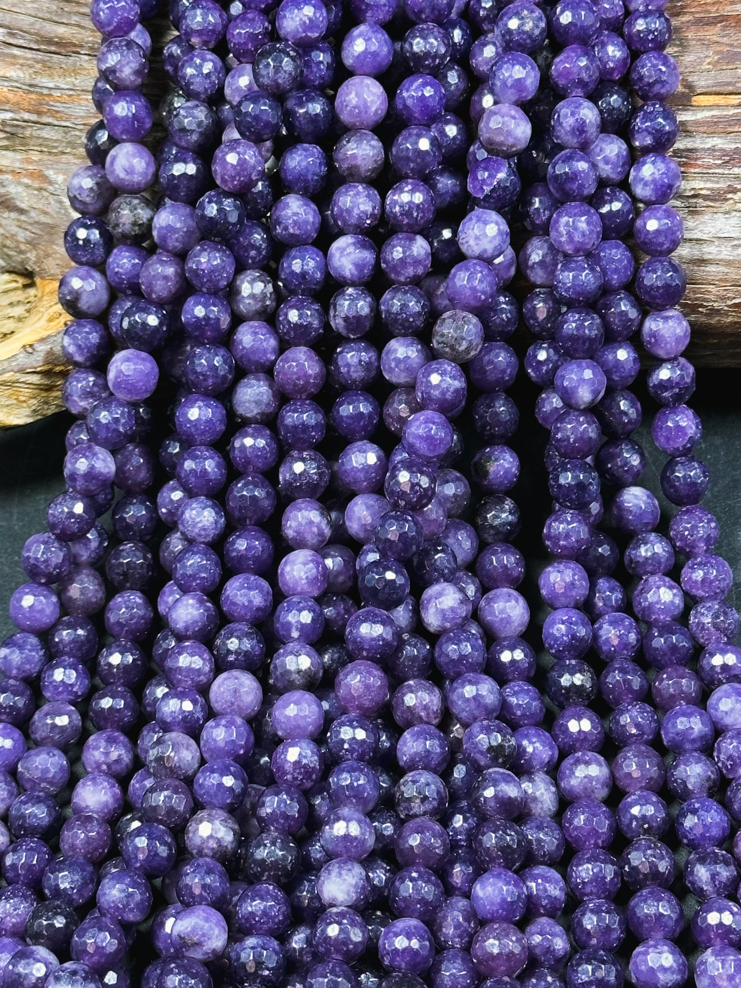 NATURAL Lepidolite Gemstone Bead Faceted 6mm 8mm 10mm Round Bead, Beautiful Deep Dark Purple Color Lepidolite Gemstone Beads Full Strand 15.5"