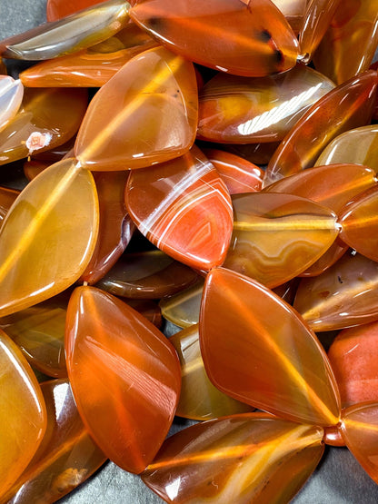 Natural Carnelian Gemstone Bead 45x25mm Curved Oval Shape Bead, Gorgeous Natural Orange Red Color Carnelian Gemstone Bead, Full Strand 15.5"