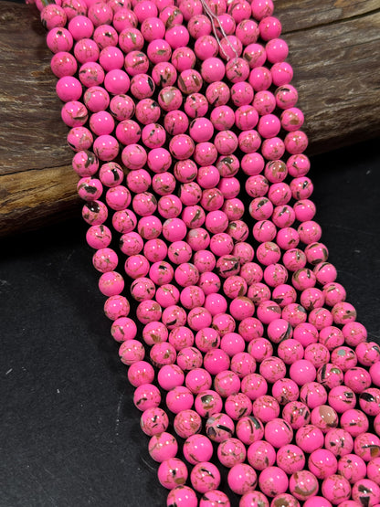 Beautiful Howlite Abalone Shell Bead 6mm 8mm 10mm Round Bead, Gorgeous Hot Pink Color Howlite Natural Abalone Shell Bead Full Strand 15.5"