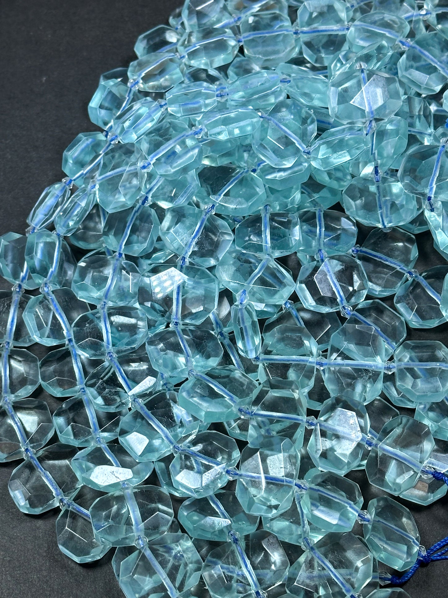 Natural Aquamarine Gemstone Bead Faceted 22x16mm Rectangle Shape Bead, Beautiful Natural Clear Aqua Blue Color Aquamarine Beads 15.5" Strand