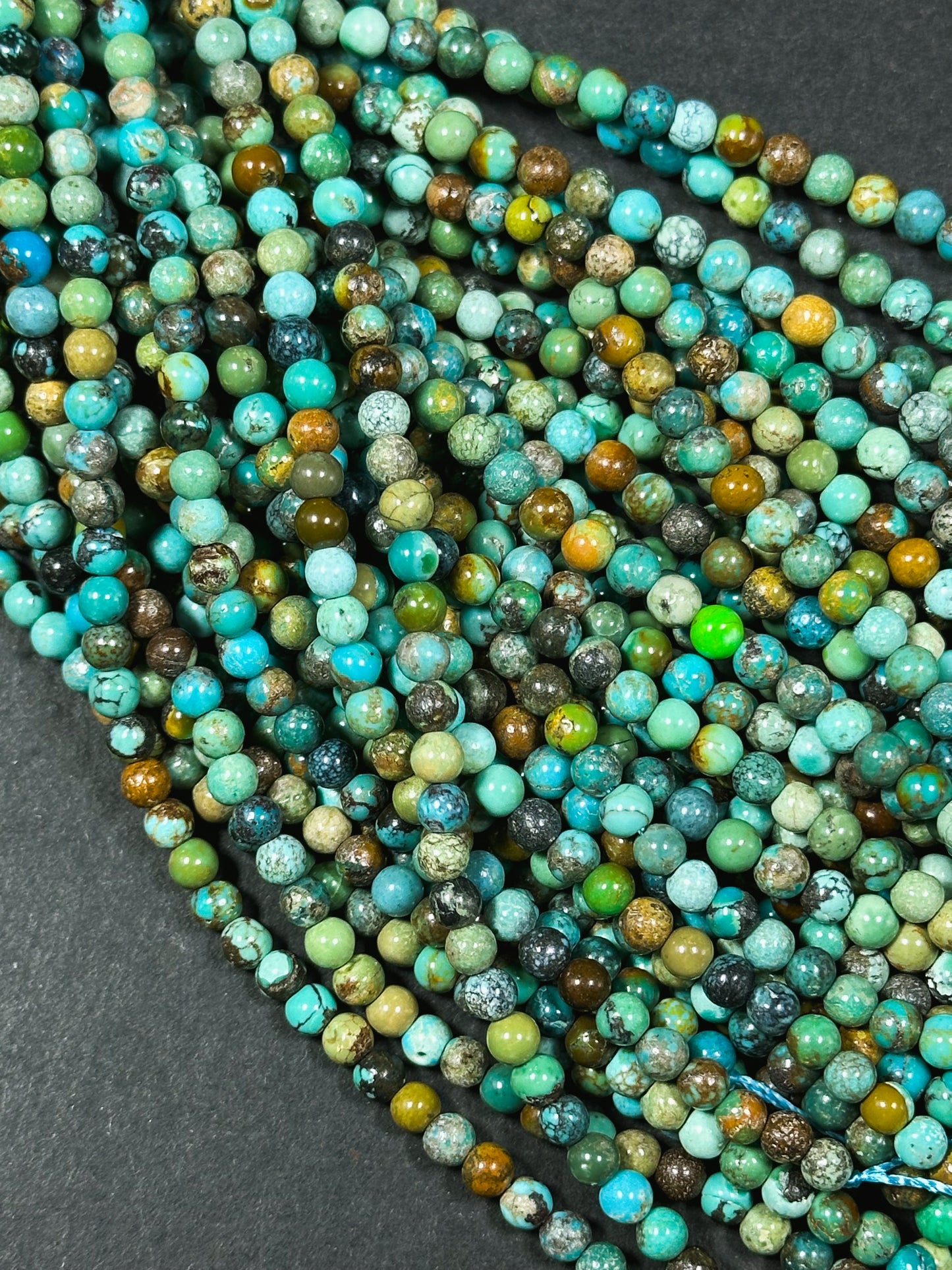 Natural Turquoise Gemstone Bead 4mm Round Beads, Beautiful Natural Blue Green Color Hubei Chinese Turquoise Stone Beads Full Strand 15.5"