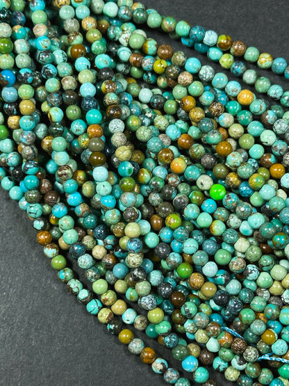 Natural Turquoise Gemstone Bead 4mm Round Beads, Beautiful Natural Blue Green Color Hubei Chinese Turquoise Stone Beads Full Strand 15.5"