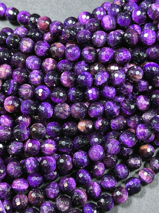 Natural Purple Tiger Eye Gemstone Bead Faceted 8mm Round Beads, Beautiful Purple Color Tiger Eye Gemstone Bead, Great Quality 15.5" Strand