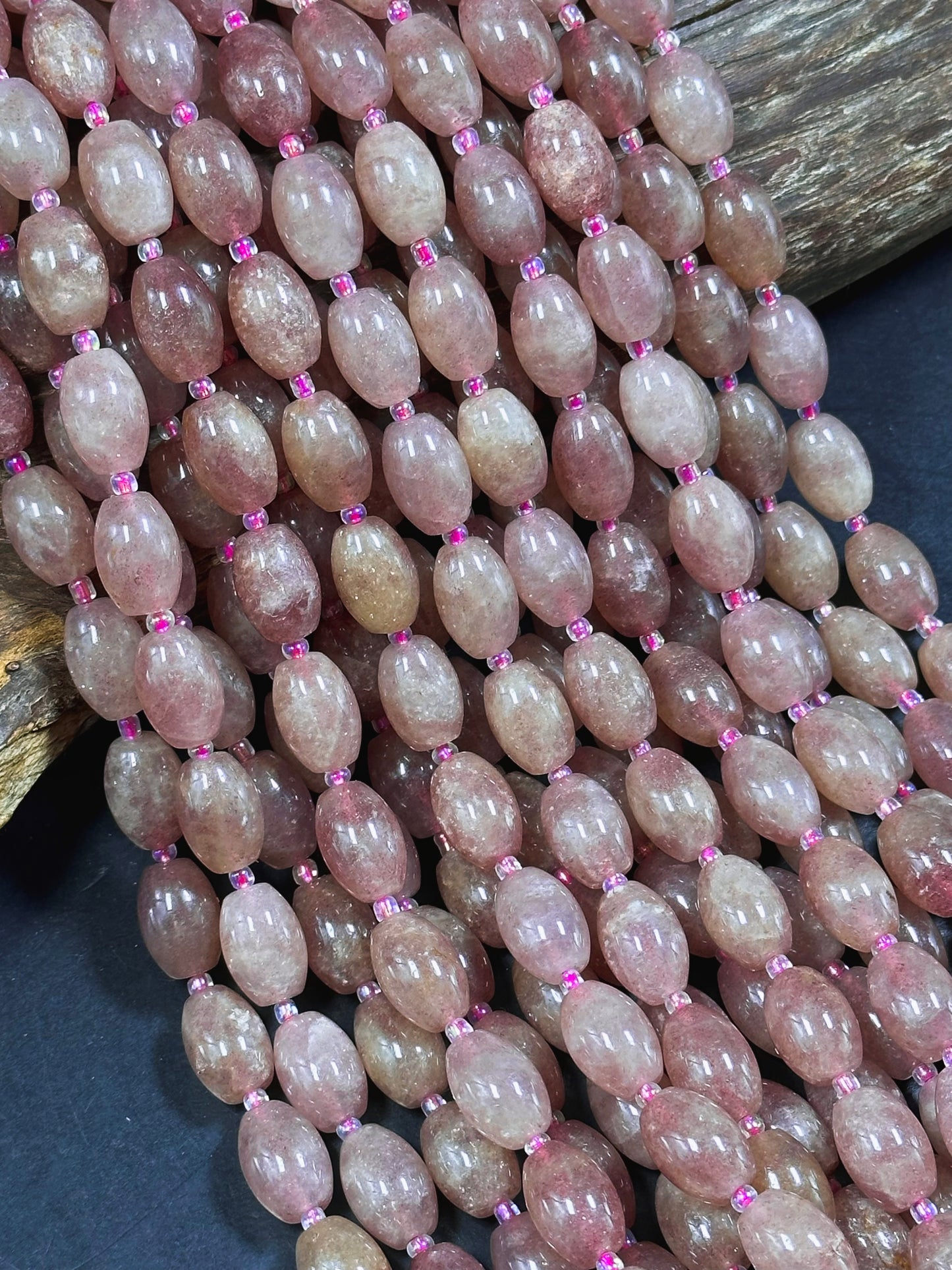 Natural Strawberry Quartz Gemstone Bead 15x10mm Tube Shape, Beautiful Pink Red Color Great Quality Strawberry Quartz Full Strand 15.5"