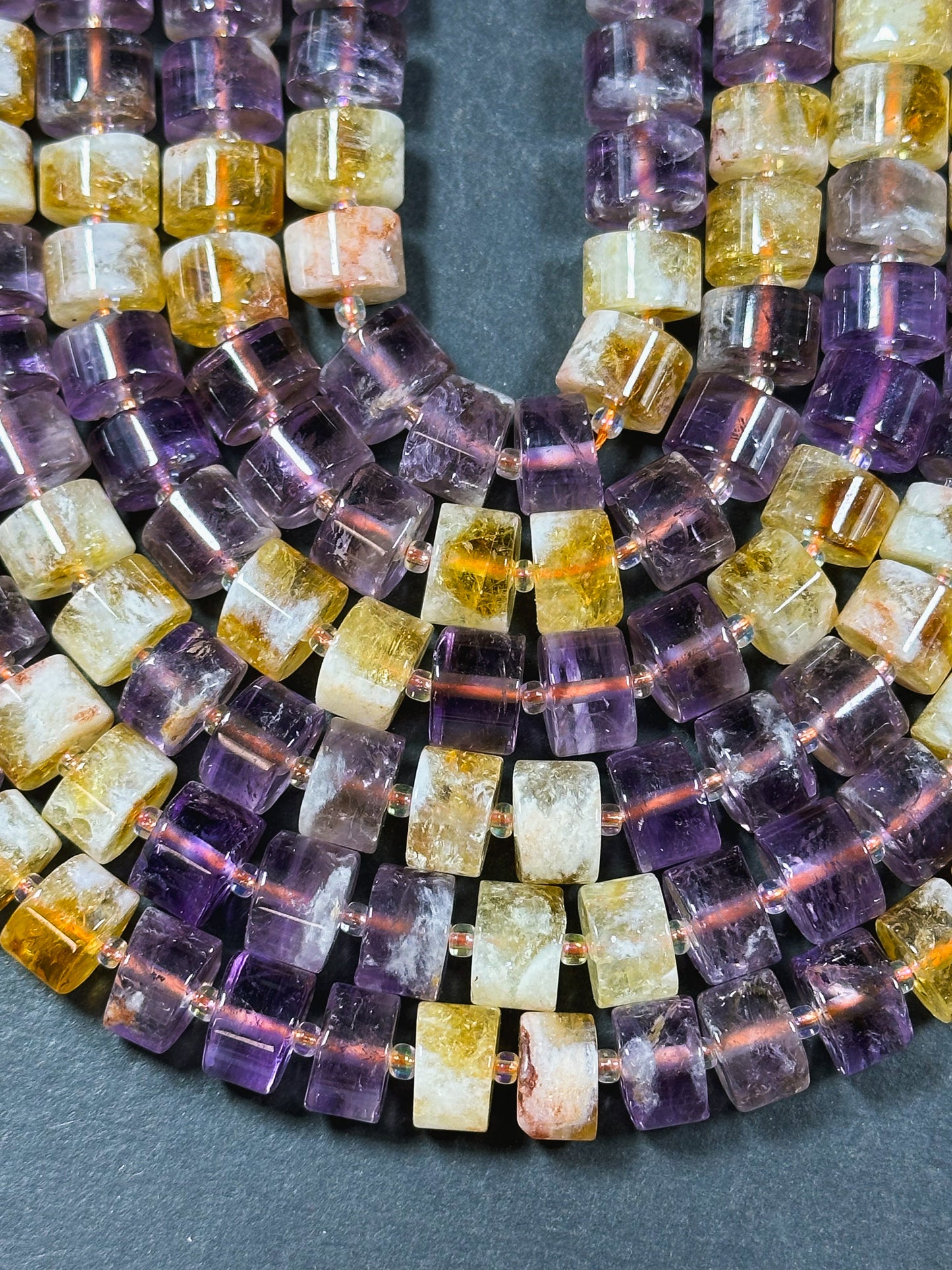 Natural Ametrine Gemstone Beads 11x8mm Cylinder Rondelle Beads, Gorgeous Natural Purple Orange Color Ametrine Beads, Excellent Quality 15.5"