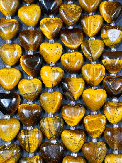 Natural Tiger Eye Gemstone Bead 10mm 14mm Heart Shape Bead, Beautiful Natural Golden Brown Color Tiger Eye, Great Quality Full Strand 15.5"