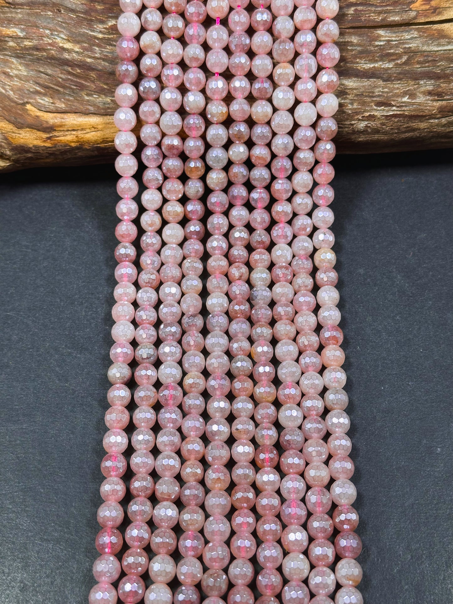 Mystic Natural Strawberry Quartz Gemstone Bead Faceted 6mm 8mm Round Beads, Beautiful Mystic Natural Pink Color Strawberry Quartz Bead 15.5"