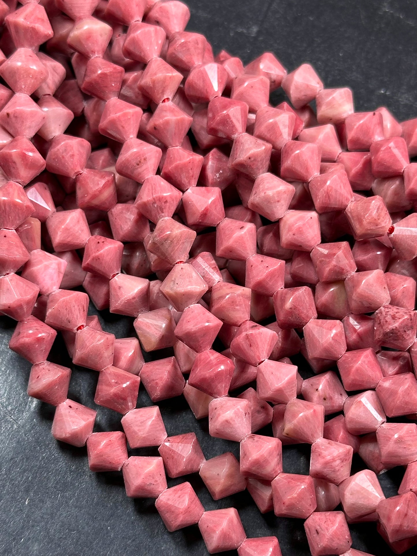 Natural Rhodochrosite Gemstone Bead Faceted 8mm Bicone Diamond Shape Bead, Beautiful Natural Pink Color Rhodochrosite Bead Full Strand 15.5"