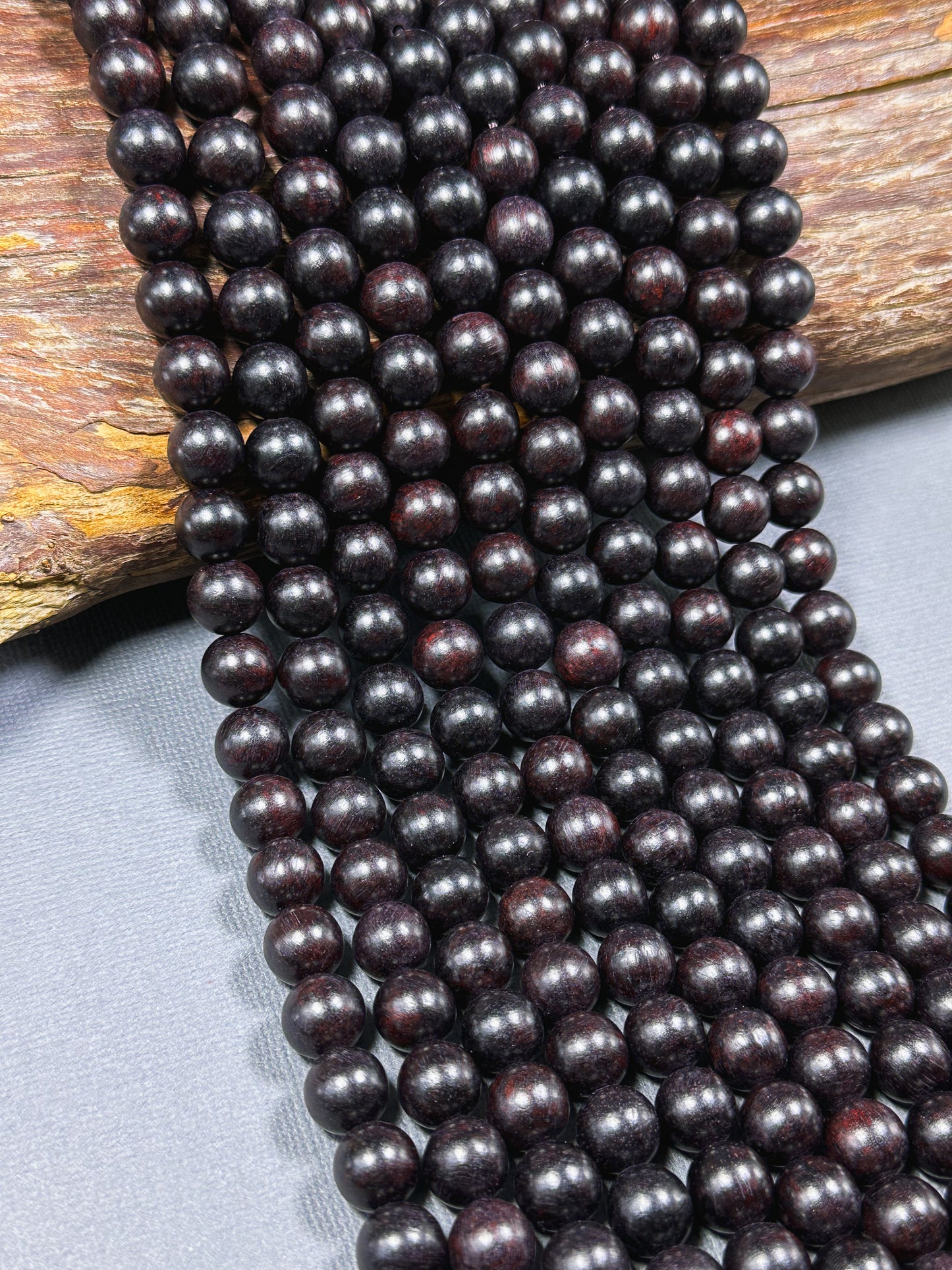 Natural Ebony Blackwood Beads 6mm 8mm 10mm Round Beads, Natural Black Aromatic Wood Meditation Prayer Mala Beads Full Strand 15.5"