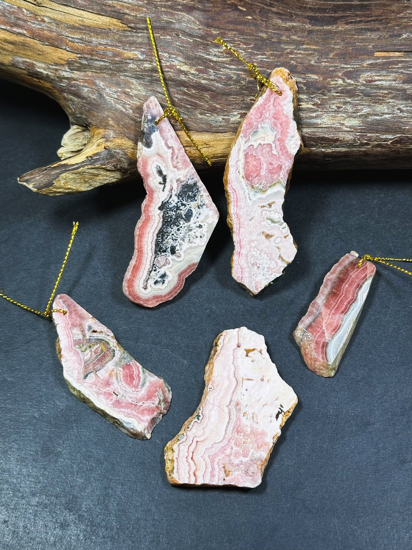 Natural Raw Rhodochrosite Slice Pendant, Freeform Shape Rough Polished Raw Rhodochrosite Pendant Beautiful Natural Pink Rhodochrosite Slices