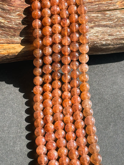 Natural Orange Strawberry Quartz Gemstone Bead 8mm 10mm Round Beads, Beautiful Natural Golden Orange Color Strawberry Quartz Beads 15.5"