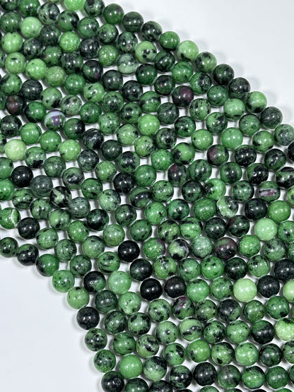 NATURAL Ruby Zoisite Gemstone Bead 4mm 6mm 8mm 10mm Round Beads, Beautiful Green Ruby Red Color Zoisite Gemstone, Full Strand 15.5"