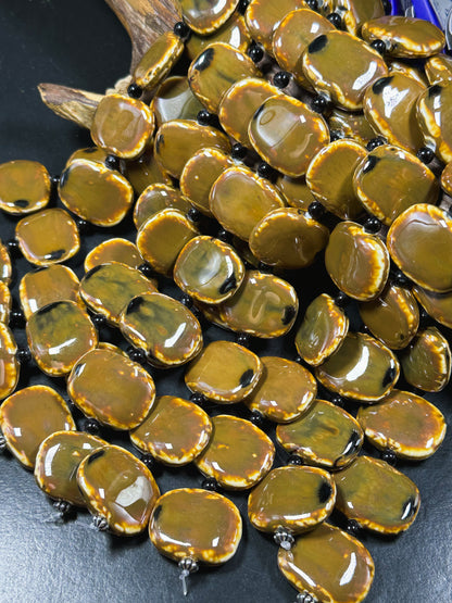 Beautiful Hand Painted Porcelain Beads, 30x24mm Unique Hand Painted Porcelain Rectangle Shape Beads, Gorgeous Brown Color Porcelain Bead 9"