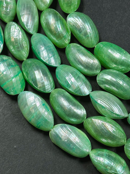 Natural Green Sea Shell Beads, Natural 24x12mm Sea Shell Oval Shape Beads, Gorgeous Spring Green Color Sea Shell Beads, 15.5" Strand