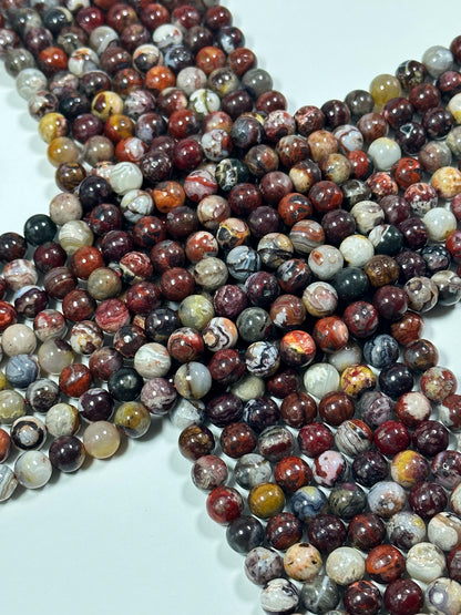 NATURAL Mexican Red Agate Gemstone Bead, 6mm 8mm 10mm Round Beads Beautiful Multicolor Red Gray Color Agate Beads Full Strand 15.5"