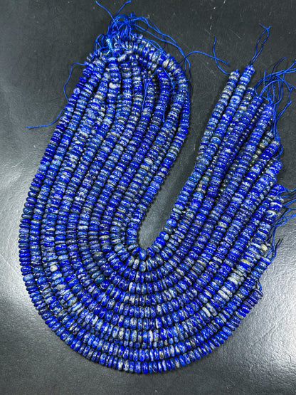 Natural Lapis Lazuli Gemstone Bead 8x3mm Rondelle Shape, Beautiful Natural Blue Color Lapis Lazuli Stone Bead Excellent Quality 15.5" Strand